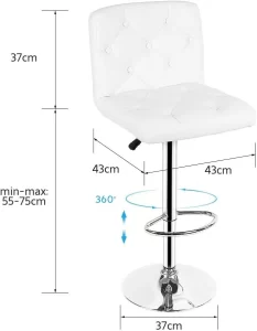 Adjustable Height Bar Stool with Backrest – Dimensions View