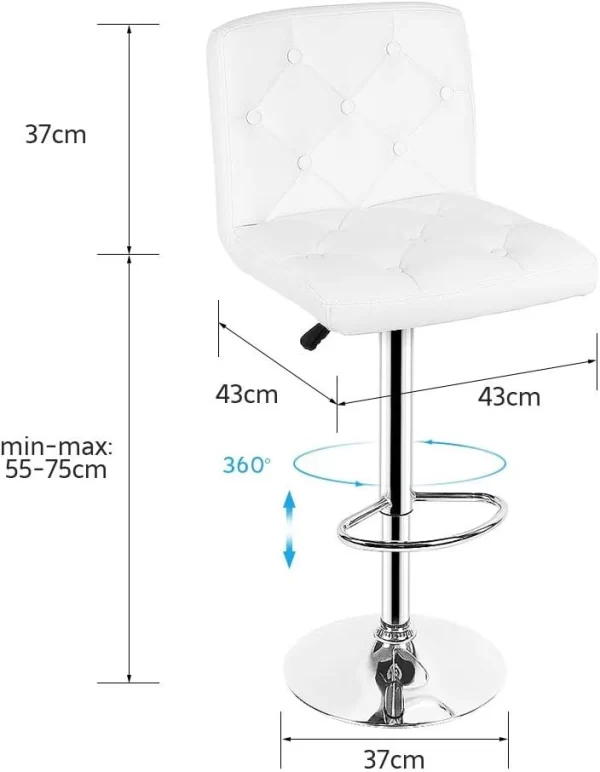 Adjustable Height Bar Stool with Backrest – Dimensions View