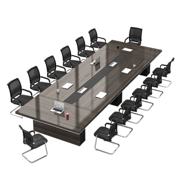 3m boardroom table with chairs – dark wood finish