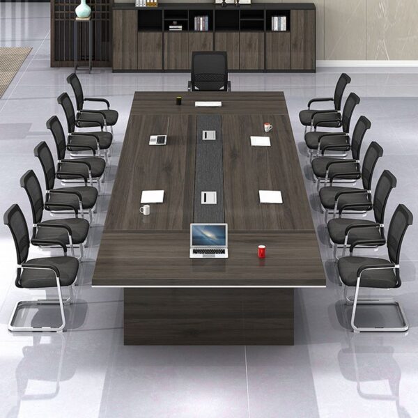 3m boardroom table with chairs – dark wood finish