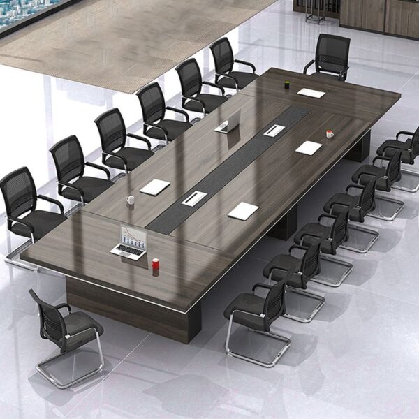 3m boardroom table with chairs – dark wood finish