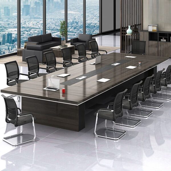 3m boardroom table with chairs – dark wood finish