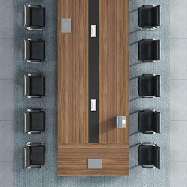 Modern walnut boardroom table top view