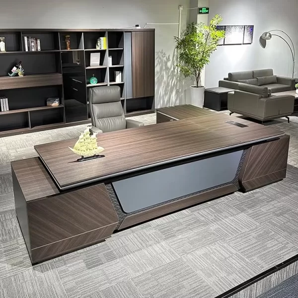 2.4m Executive Office Desk with Hardwood Finish and LED Lighting