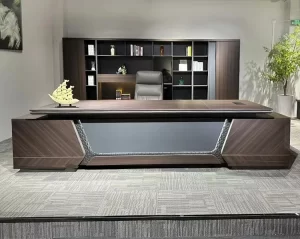 2.4m Executive Office Desk with Hardwood Finish and LED Lighting