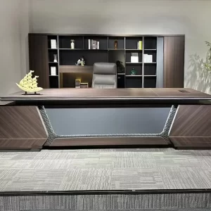 2.4m Executive Office Desk with Hardwood Finish and LED Lighting