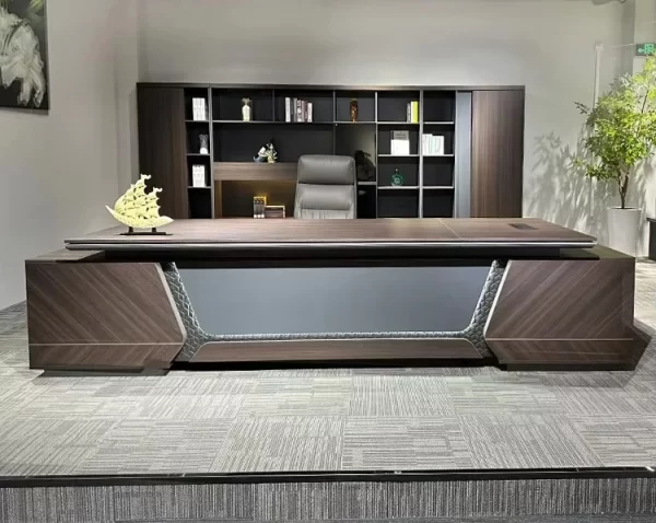 2.4m Executive Office Desk with Hardwood Finish and LED Lighting
