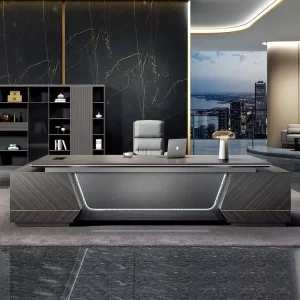 2.4m Executive Office Desk with Hardwood Finish and LED Lighting