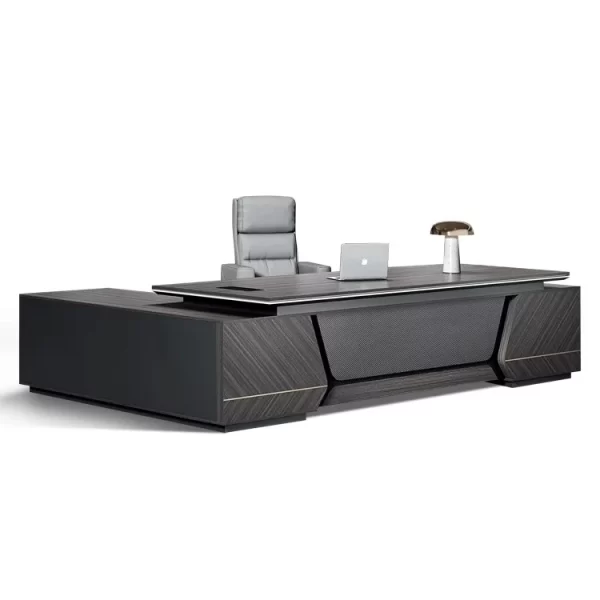 2.4m Executive Office Desk with Hardwood Finish and LED Lighting