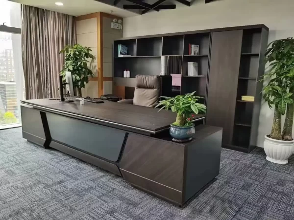 2.4m Executive Office Desk with Hardwood Finish and LED Lighting