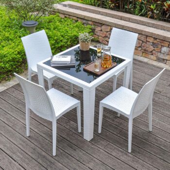 CELINE Outdoor Table + 4 Chairs (White)