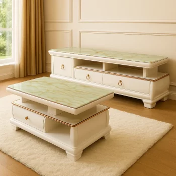 MCT01 Marble Top Coffee Table and Matching TV Stand