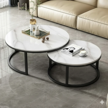 TIO67 2-in-1 Marble Nesting Coffee Table Set