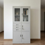 Half Glass Cabinet with Safe featuring glass doors and lockable compartments