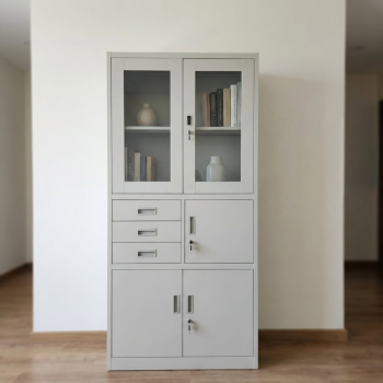Half Glass Cabinet with Safe featuring glass doors and lockable compartments