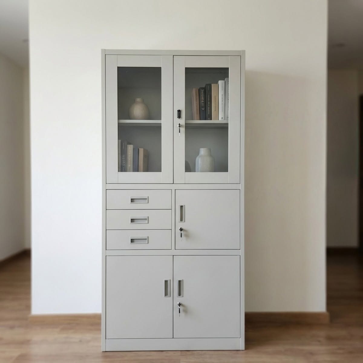 Half Glass Cabinet with Safe