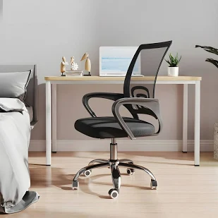 Secretarial Black Mesh Office Chair with chrome base and cushioned seat